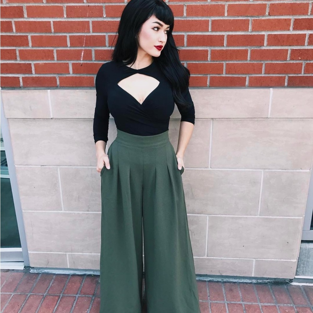 Pinup Couture Doris Green Wide Leg Pants